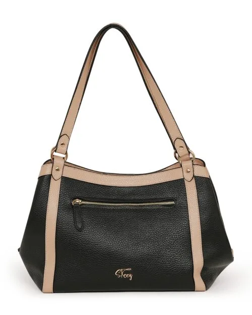 Steez_Black_&_Beige_Hobo_Leather_Bag_Bangladesh_Front Black & Beige Hobo